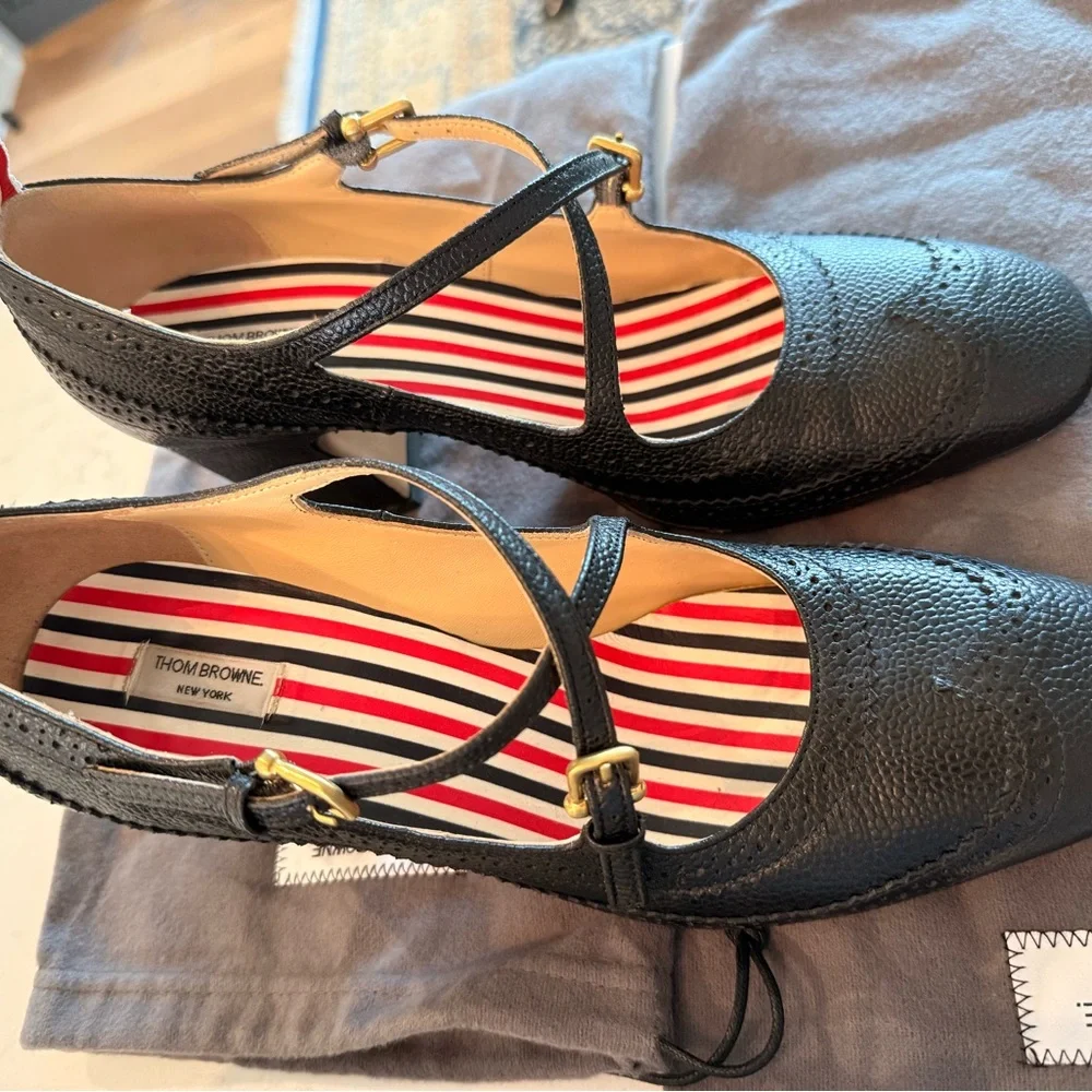 Thom Browne Black PEBBLE GRAIN CRISS CROSS HEELED THOM JOHN 75MM - Picture 5 of 7